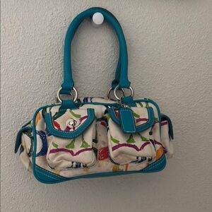 Coach multicolor stitched Handbag with Teal Accents